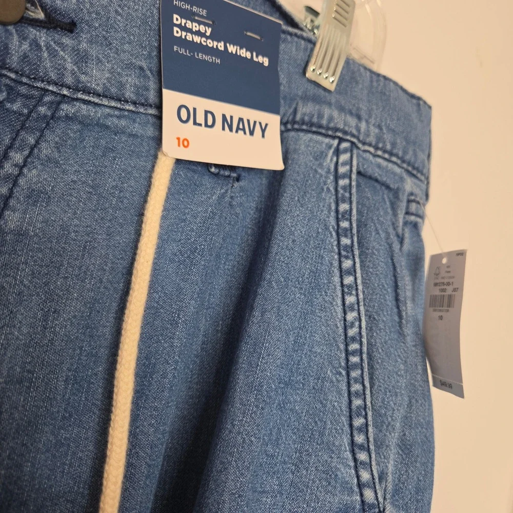 Old Navy High Rise Drapey Drawcord Wide Leg Denim Blue Jeans Size 10 NWT - Picture 3 of 6